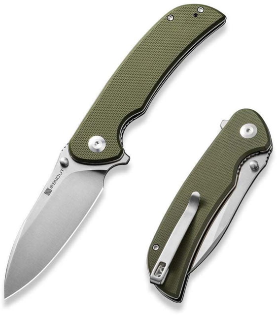 SENCUT Borzam Flipper/thumb Stud Folding Knife 3.46inch Satin 9cr18mov Drop Point Plain Edge Blade Od Green G10 Handle