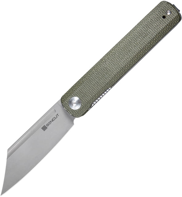 SENCUT Bronte Front Flipper Folding Knife 3.38inch Stonewash 9cr18mov Reverse Tanto Plain Edge Blade Green Micarta Handle
