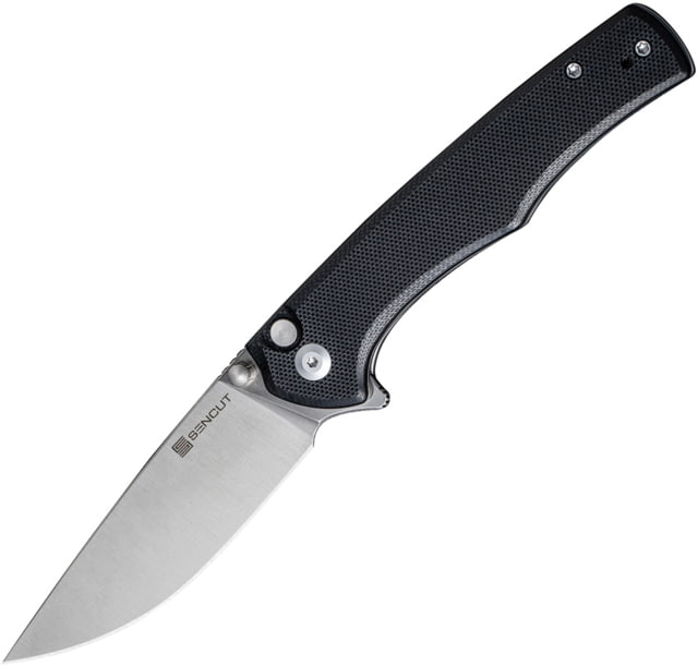 SENCUT Crowley Black G10 Folding Knife 4.5in Closed 3.5in Satin D2 Tool Steel Blade Black G10 Handle Nylon Case