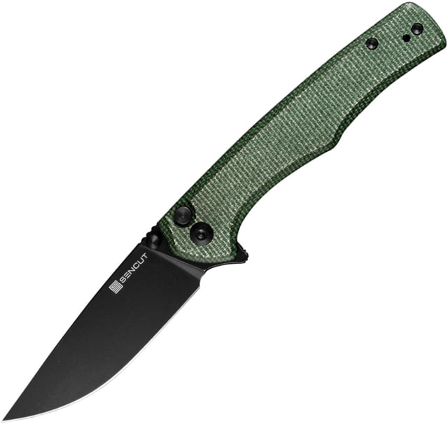 SENCUT Crowley Button Lock Micarta 3.50 in Folding Knife Green canvas micarta
