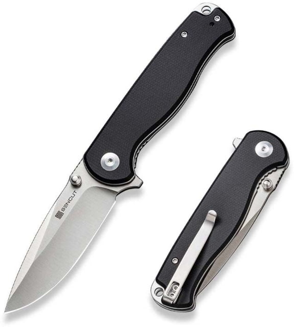 SENCUT Errant Flipper/thumb Stud Folding Knife 3.45inch Satin 9cr18mov Drop Point Plain Edge Blade Black Canvas Micarta Handle - Sencut