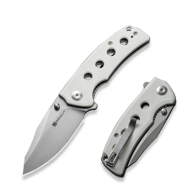 SENCUT Excalis Flipper/thumb Stud Folding Knife 2.97inch Satin 9cr18mov Reverse Tanto Plain Edge Blade White G10 Handle