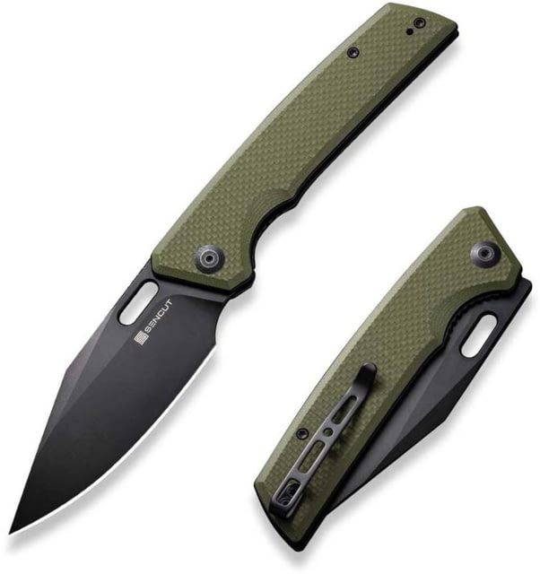 SENCUT Glidestrike Thumb Hole Folding Knife 3.74inch Black 9cr18mov Clip Point Plain Edge Blade Od Green G10 Handle