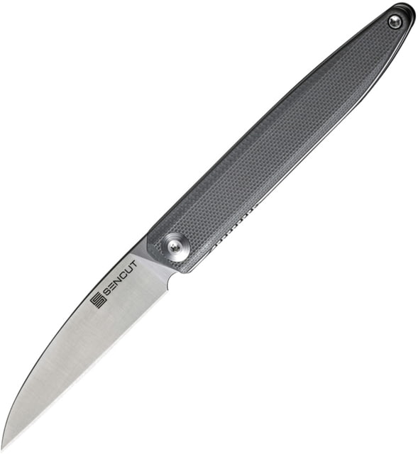 SENCUT Jubil Gray Folding Knife 3.88in Closed 3in Satin D2 Tool Steel Wharncliffe Blade Gray G10 Handle Nylon Case
