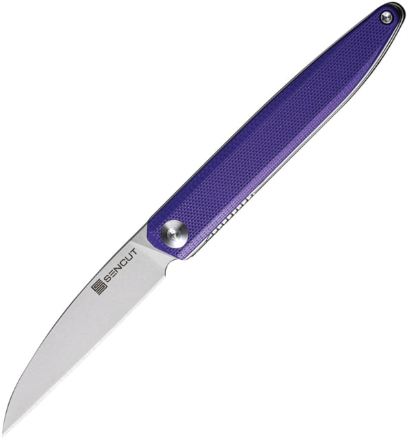 SENCUT Jubil Purple Folding Knife 3.88in Closed 3in Stonewash D2 Tool Steel Wharncliffe Blade Purple G10 Handle Nylon Case