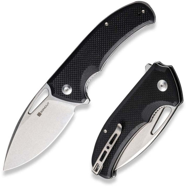SENCUT Phantara Flipper/thumb Hole Folding Knife 3.70inch Satin 9cr18mov Drop Point Plain Edge Blade Black G10 Handle
