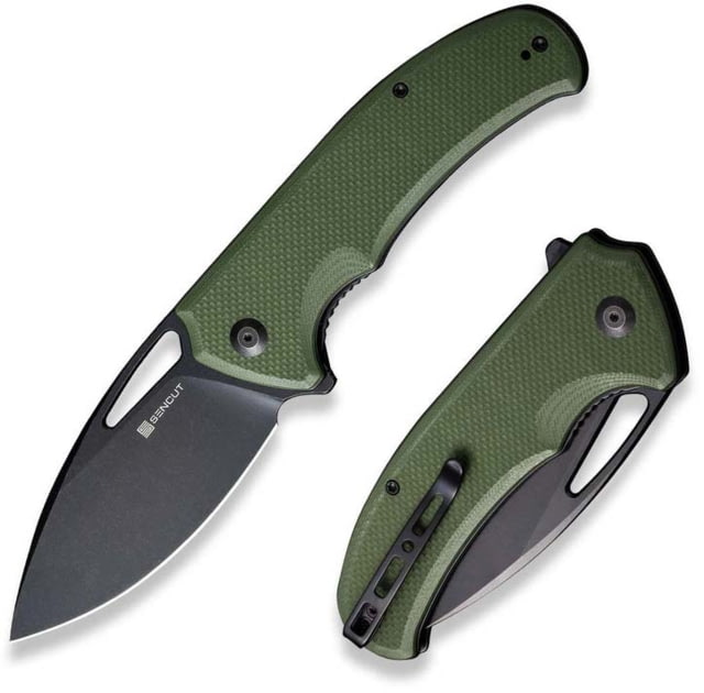 SENCUT Phantara Flipper/thumb Hole Folding Knife 3.70inch Black 9cr18mov Drop Point Plain Edge Blade Od Green G10 Handle