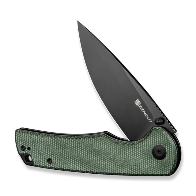 SENCUT Praktisk Flipper/thumb Stud Folding Knife 3.59inch Black 9cr18mov Drop Point Plain Edge Blade Green Canvas Micarta Handle