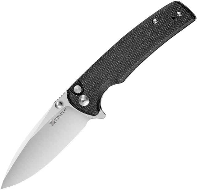 SENCUT Sachse Button Lock Micarta 3.38 in Folding Knife Black micarta
