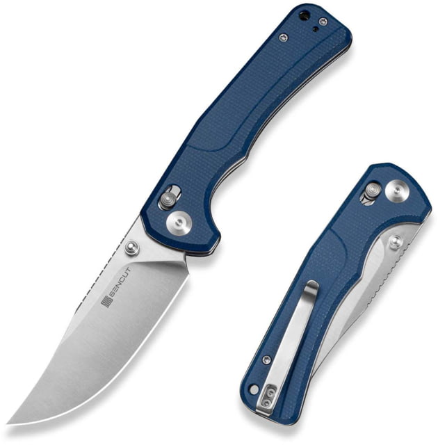 SENCUT Slybolt Folding Knife 3.59in 9Cr18MoV Clip Point Blade Blue Canvas Micarta Handle - Sencut