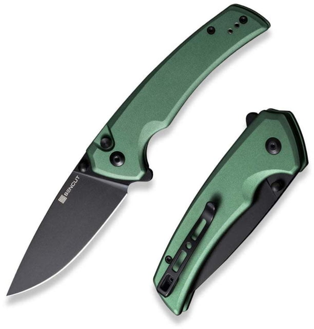 SENCUT Serene Flipper/thumb Stud Folding Knife 3.48inch Black D2 Drop Point Plain Edge Blade Green Aluminum Handle - Sencut