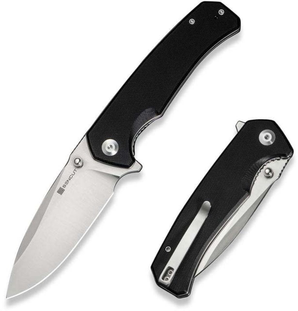 SENCUT Skarnax Flipper/thumb Stud Folding Knife 3.79inch Satin 9cr18mov Drop Point Plain Edge Blade Black G10 Handle - Sencut