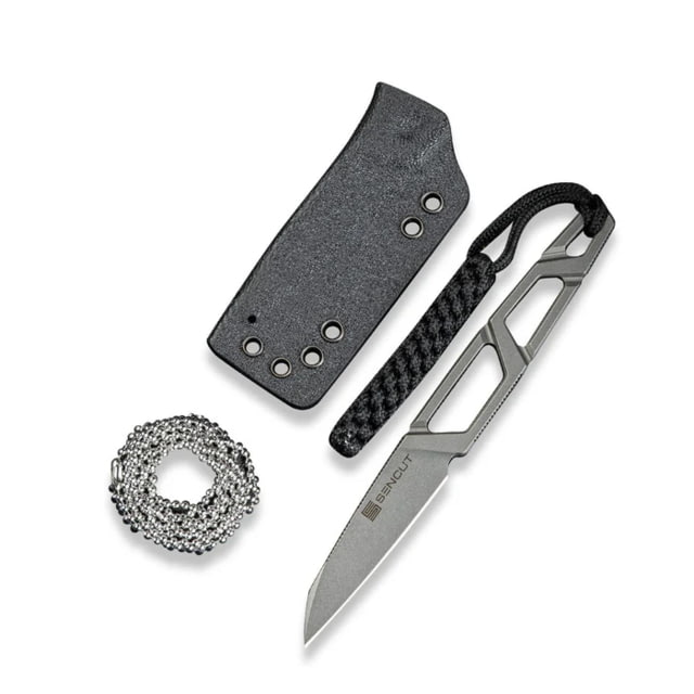 SENCUT Texo Fixed Blade Neck Knife 1.97inch Stonewash 9cr18mov Reverse Tanto Plain Edge Blade Skeletonized Handle & Kydex Sheath - Sencut