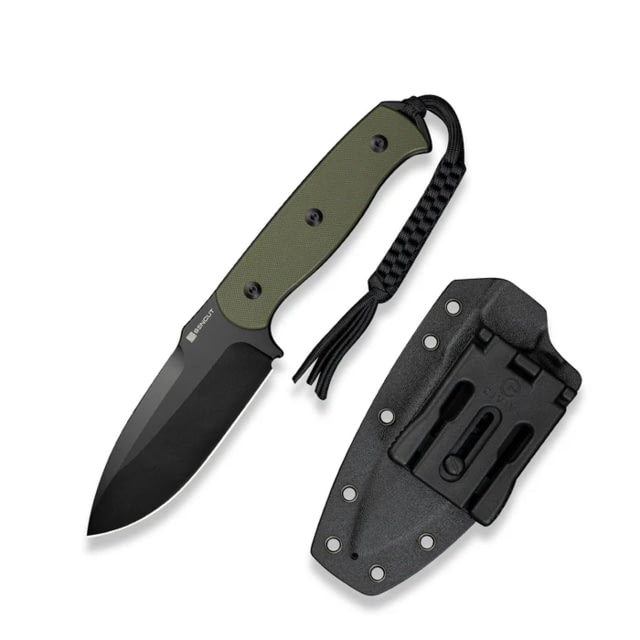 SENCUT Toxodon Fixed Blade Knife 4.57inch Black 9cr18mov Drop Point Plain Edge Blade Od Green G10 Handle & Kydex Sheath - Sencut