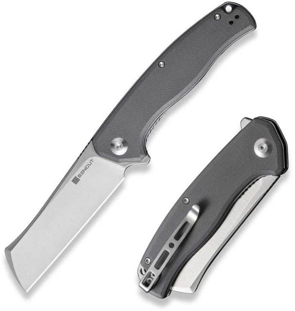 SENCUT Traxler Flipper Knife 3.49inch Satin 9cr18mov Sheepsfoot Plain Edge Blade Gray G10 Handle - Sencut