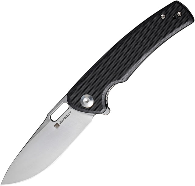 SENCUT Vesperon Black Folding Knife 4.5in Closed 3.38in Satin 9Cr18MoV Stainless Steel Blade Black G10 Handle