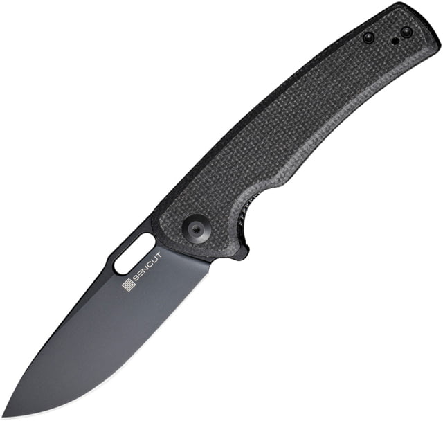 SENCUT Vesperon Black Micarta Folding Knife 4.5in Closed 3.38in Black Finish 9Cr18MoV SS Blade Black Canvas Micarta Handle