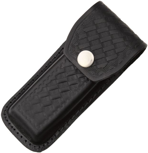 Sheath Folding Knife Sheath Black leather w/embossed basketweave4.5-5.25in closed - Sheath