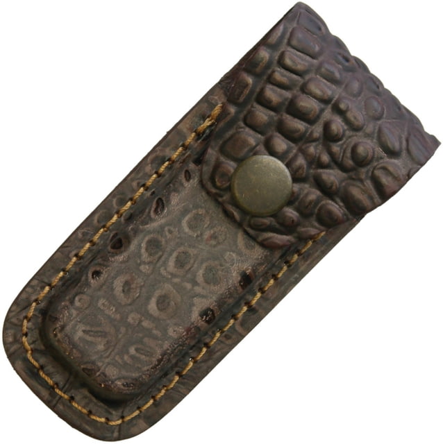 Sheath Leather Belt Pouch Fits 3in To 3.5in Folding Knife Crocodile Pattern Leather Construction