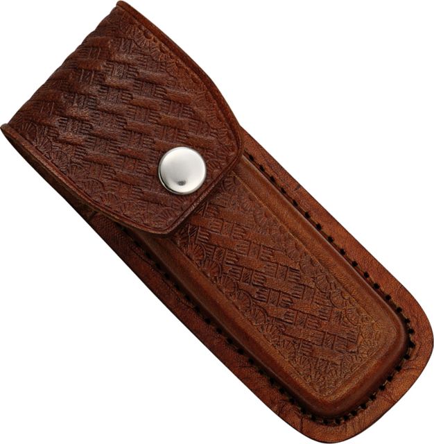 Sheath Leather Folding Knife Belt Sheath for 4.5in-5.25in Knife Dark brown embossed basketweave SH1093 - Sheath