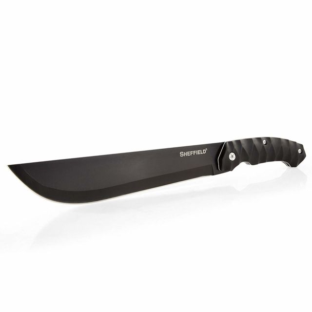 Sheffield Drayton Drop Point Machete 9in 420 Stainless Steel Drop Point Blade Scalloped ABS Handle Black - Sheffield