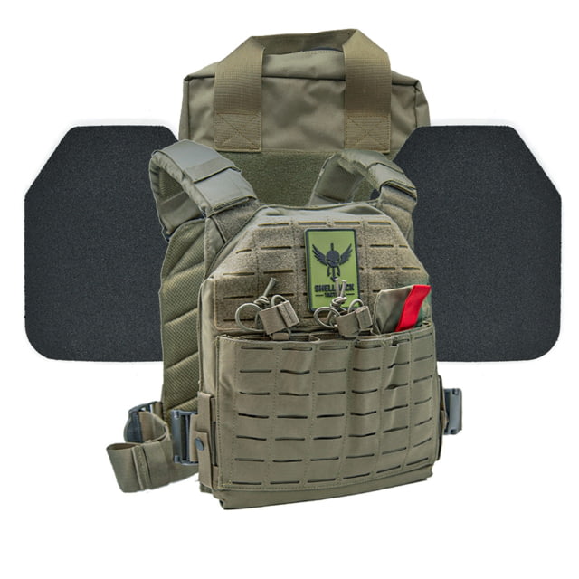 Shellback Tactical Defender 2.0 Active Shooter Armor Kit with Level III+ Model P5mmSAO Armor Plates Ranger Green One Size - Shellback Tactical