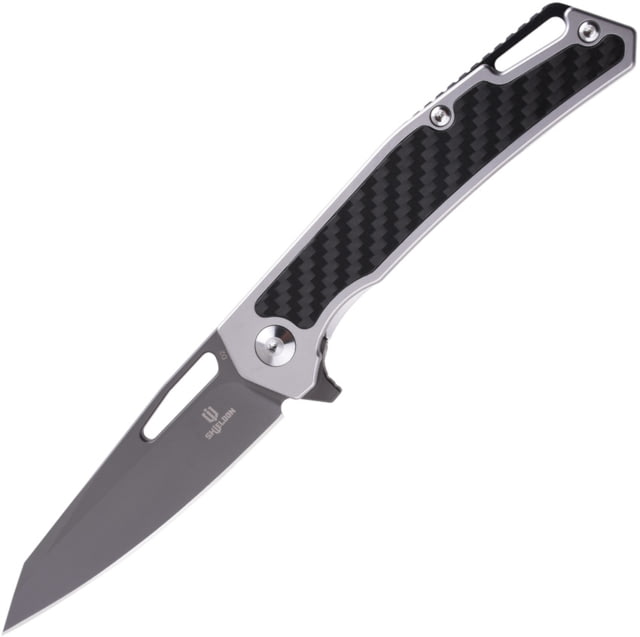 Shieldon Barraskewda Gray Folding Knife 4.75in Closed 3.75in Gray Titanium D2 Tool Steel Blade Stainless Handle Nylon Sheath - Shieldon