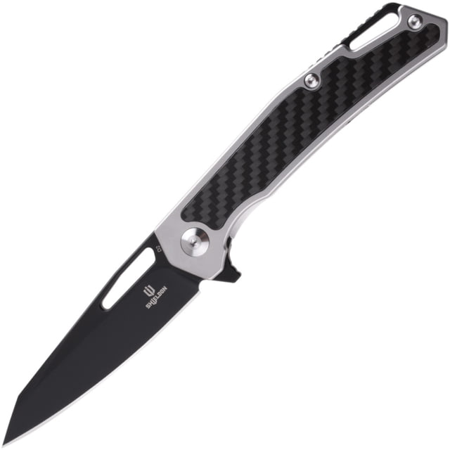 Shieldon Barraskewda Folding Knife 4.75in Closed 3.75in Black Titanium D2 Tool Steel Blade Stainless Handle Nylon Sheath - Shieldon
