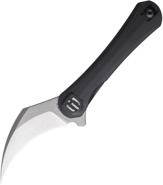 Shieldon Scythe Folding Knife 2.55 in Stonewash 154CM Steel Blade Pikal Point Blade Black Handle - Shieldon