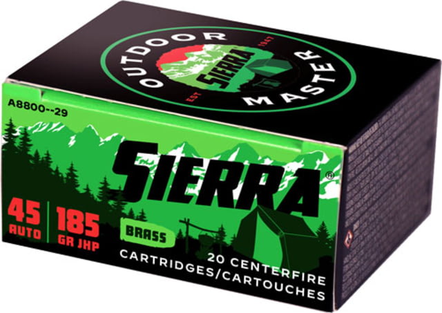 Sierra Bullets Sierra Ammo Outdoor Master .45 ACP 185 Grain Jacketed Hollow Point Brass Cased Centerfire Pistol Ammo 20 Rounds rra Bullets Sierra Outdoor Master .45 ACP 185 Grain Jacketed Hollow Point Brass Cased Centerfire Pistol 20 Rounds Ammo