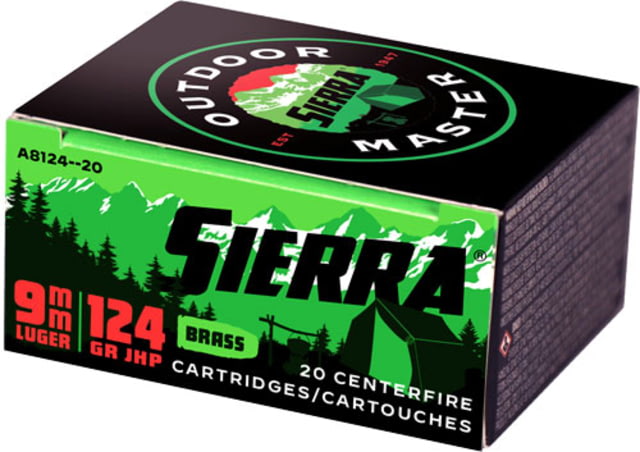 Sierra Bullets Sierra Ammo Outdoor Master 9mm Luger 124 Grain Jacketed Hollow Point Brass Cased Centerfire Pistol Ammo 20 Rounds - Sierra Bullets