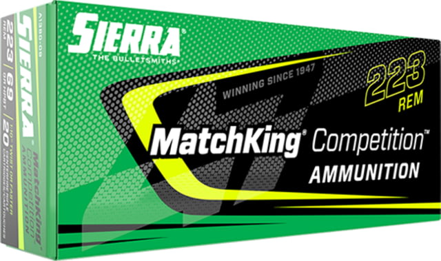 Sierra MatchKing .223 Remington 69 Grain Hollow Point Boat Tail Brass Cased Rifle Ammunition 20 Rounds - Sierra