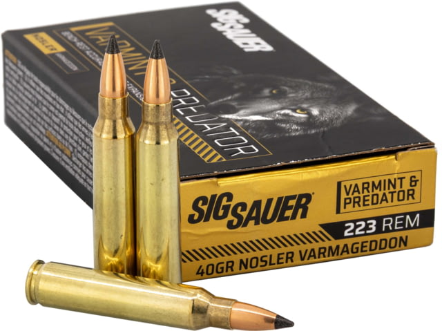  SAUER .223 Remington 40 Grain Nosler Varmageddon Brass Cased Rifle 20 Rounds Ammo