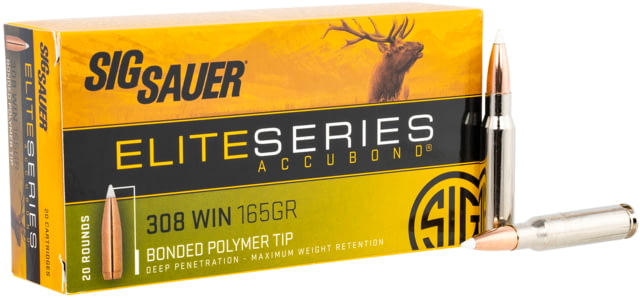 SIG SAUER Elite Accubond .308 Winchester 165 Grain Bonded Tipped Brass Cased Rifle Ammo 20 Rounds SAUER Elite Accubond .308 Winchester 165 Grain Bonded Tipped Brass Cased Rifle 20 Rounds Ammo