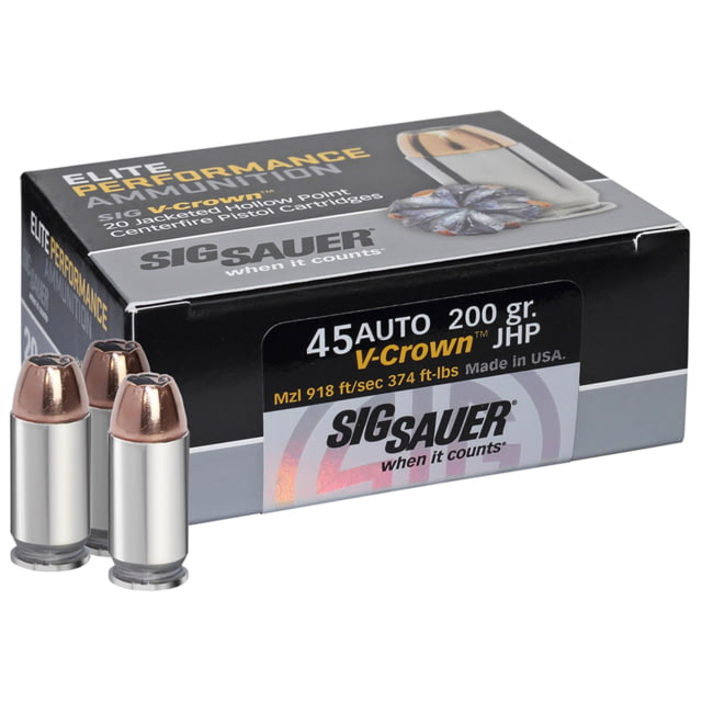  SAUER V-Crown .45 ACP 230 Grain Jacketed Hollow Point Brass Cased Centerfire Pistol 20 Rounds Ammo