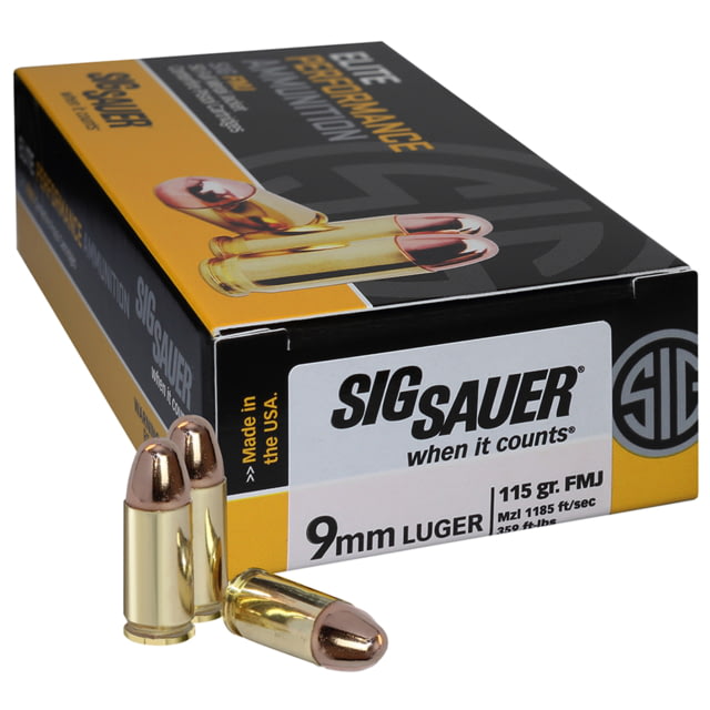 SIG SAUER Elite Ball 9 mm Luger 115 grain Full Metal Jacket Brass Cased Centerfire Pistol Ammo 50 Rounds E9 mmB1-50