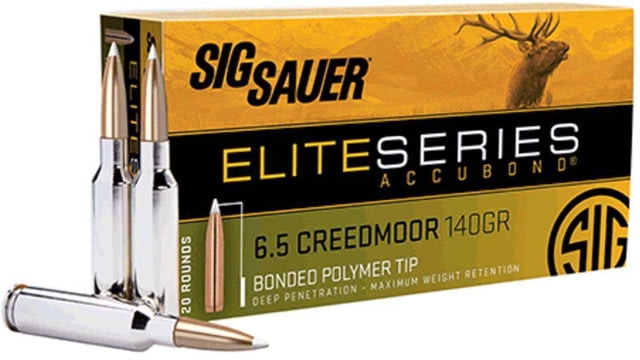 SIG SAUER Elite Accubond 6.5mm Creedmoor 140 Grain Bonded Tipped Brass Cased Rifle Ammo 20 Rounds SAUER Elite Accubond 6.5mm Creedmoor 140 Grain Bonded Tipped Brass Cased Rifle 20 Rounds Ammo