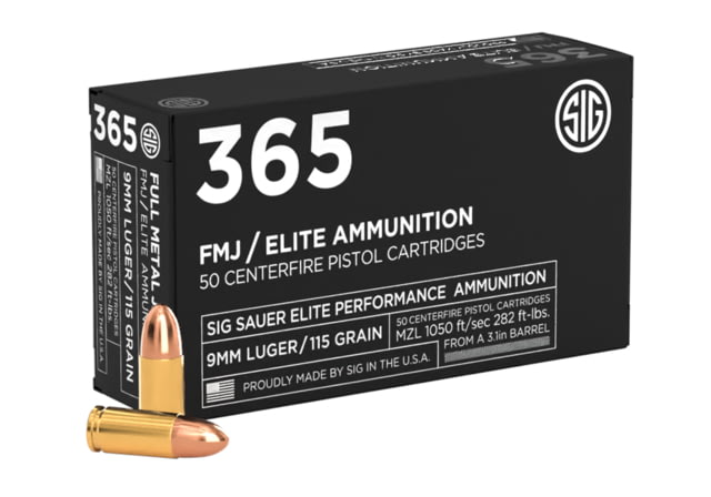  SAUER Elite Ball P365 9mm Luger 115 Grain Full Metal Jacket Brass Cased Centerfire Pistol 1000 Round Ammo