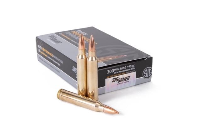 SIG SAUER SIG Match Grade Rifle Ammo .300 Winchester Magnum 190 Grain Open Tip Match Brass Cased Centerfire Rifle Ammo 20 Rounds SAUER SIG Match Grade Rifle .300 Winchester Magnum 190 Grain Open Tip Match Brass Cased Centerfire Rifle 20 Rounds Ammo