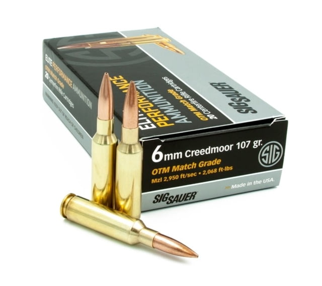  SAUER SIG Match Grade Rifle 6mm Creedmoor 107 Grain Open Tip Match Brass Cased Centerfire Rifle 20 Rounds Ammo