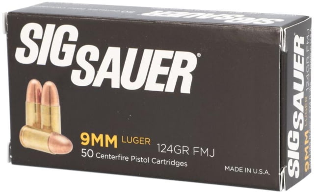  SAUER Elite Performance 9mm Luger 124 Grain Full Metal Jacket Brass Cased Centerfire Pistol 50 Rounds E9 MmB2-50 Ammo