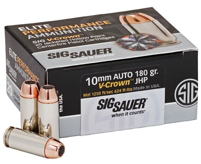  SAUER Elite V-Crown Pistol 10mm Auto Jacketed Hollow Point 180 Grain 20 Rounds/Box Brass Ammo