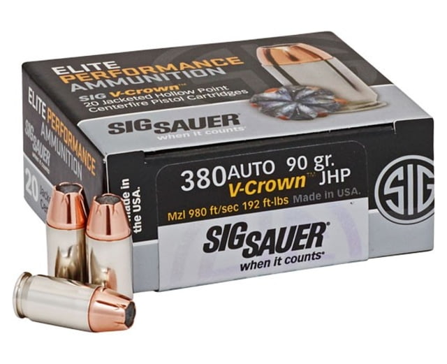  SAUER Elite V-Crown .380 ACP 90 Grain Jacketed Hollow Point Brass Cased Centerfire Pistol 20 Rounds Ammo