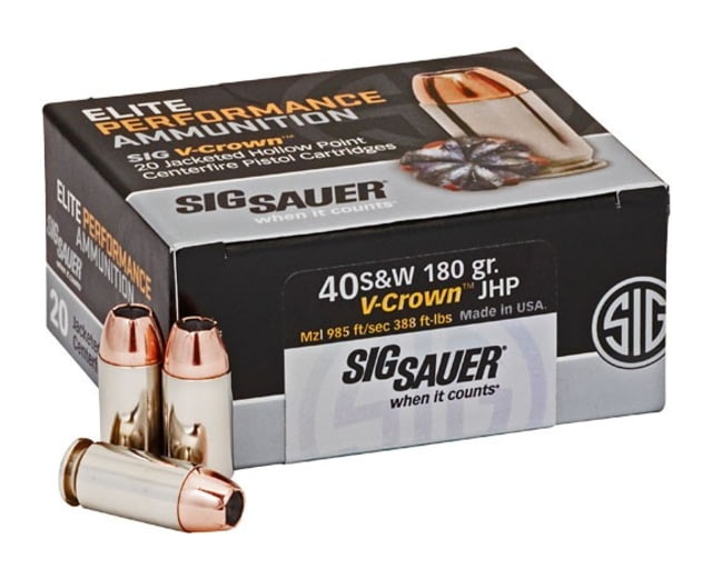  SAUER Elite V-Crown Pistol .40 S&W Jacketed Hollow Point 180 Grain 50 Rounds/Box Brass Ammo