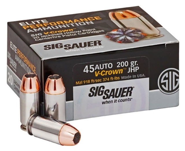  SAUER Elite V-Crown Pistol .45 ACP Jacketed Hollow Point 200 Grain 20 Rounds/Box Brass Ammo