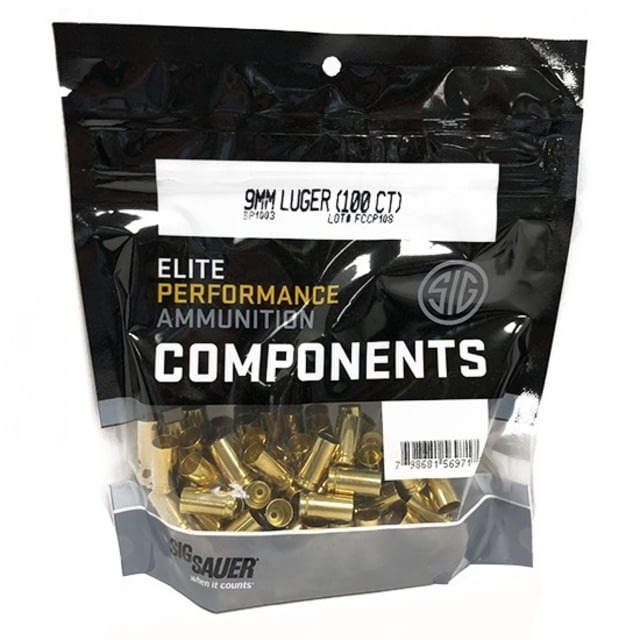 US SIG SAUER Pistol Brass, 9 mm Luger, Non-Primed, 100 Brass/Bag, BP1003 Tech Data