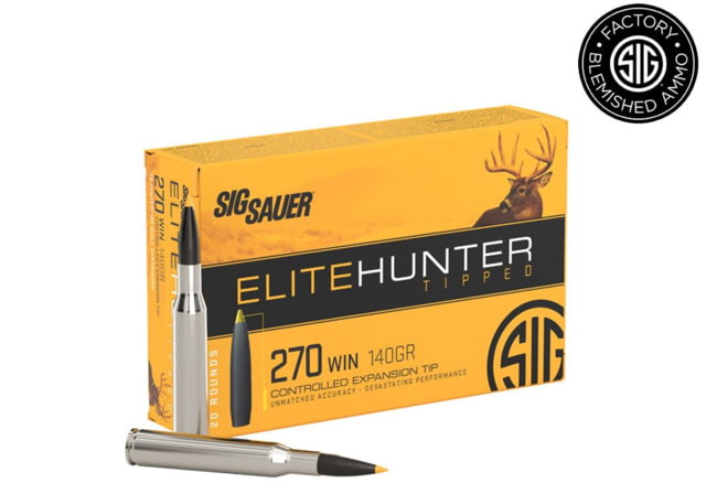 SIG SAUER SIG Hunting Rifle Ammo .270 Winchester 140 Grain Controlled Expansion Tip Brass Cased Centerfire Rifle Ammo 200 Round SAUER SIG Hunting Rifle .270 Winchester 140 Grain Controlled Expansion Tip Brass Cased Centerfire Rifle 200 Round Ammo
