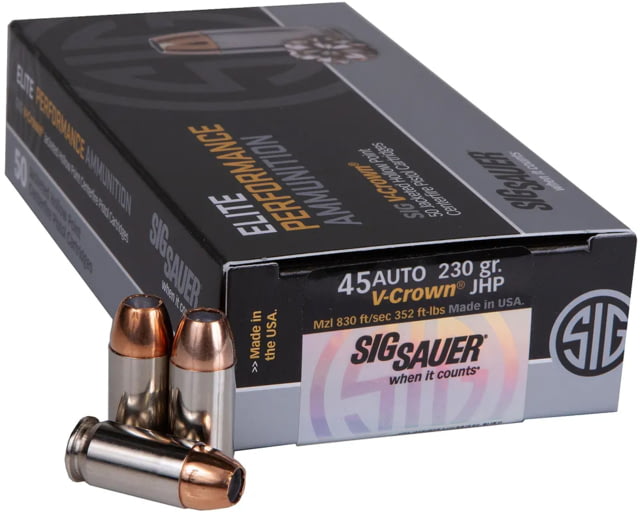  SAUER V-Crown .45 ACP 230 Grain Jacketed Hollow Point Brass Cased Centerfire Pistol 50 Rounds Ammo