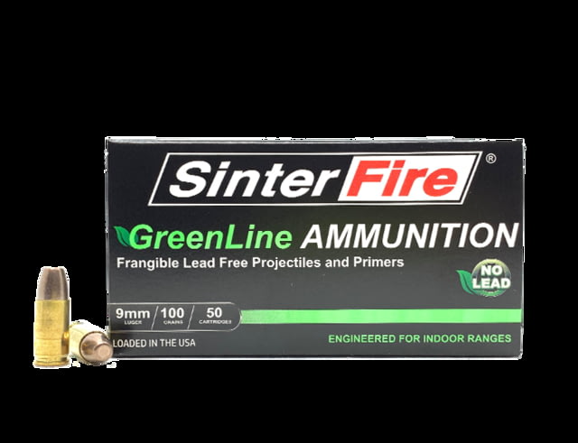 SinterFire GreenLine 9 mm Luger 100 Grain Frangible Brass Cased Pistol Ammo 50 Rounds - Sinterfire