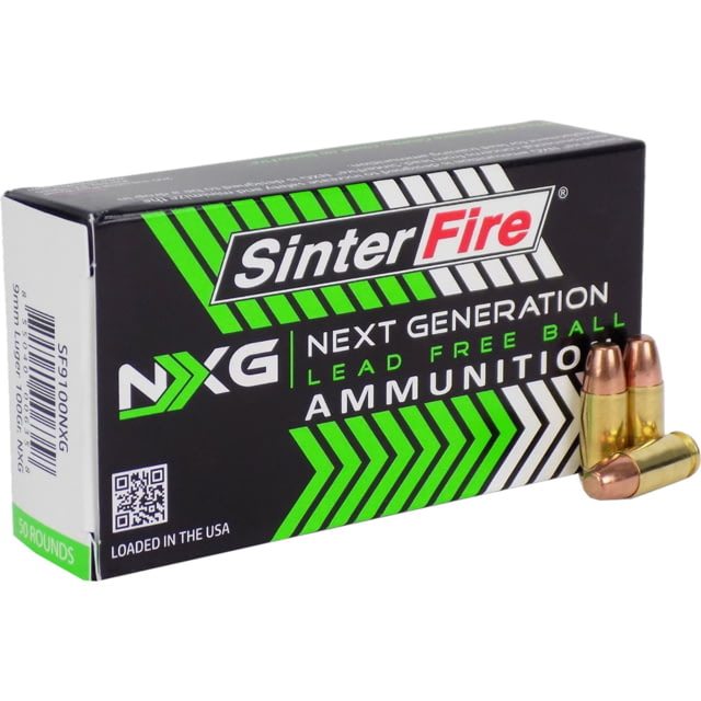 SinterFire NXG 9mm Luger 100 Grain Lead-Free Ball Brass Cased Centerfire Pistol Ammo 50 Rounds - Sinterfire
